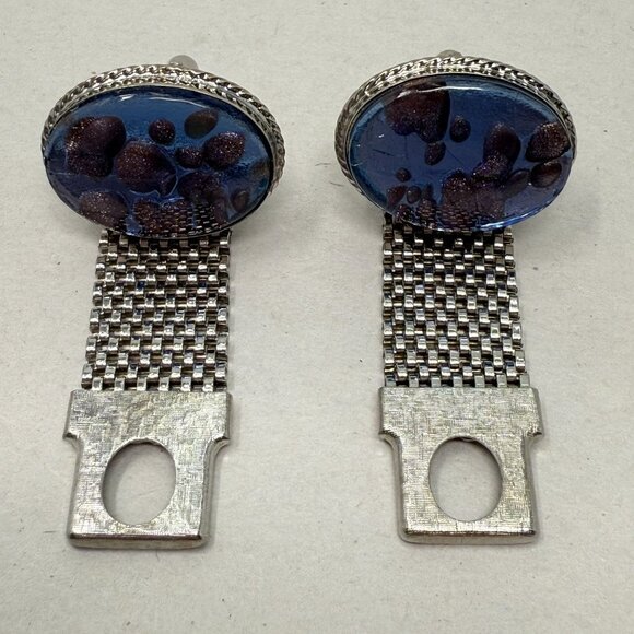 Dichroic Glass Cufflinks Light Blue Vintage Bubble Unique Round Men Formal Groom - Picture 4 of 9